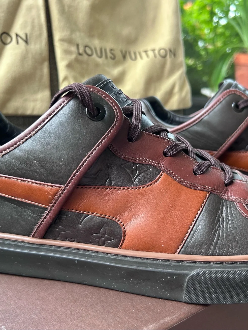 Louis Vuitton Men's vintage Leather Sneakers in Burgundy and Brown